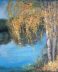 Autumn Birch reflection over lake on canvas