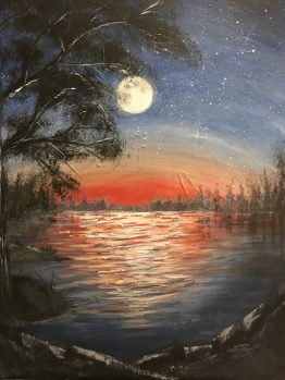 Moonlit Lake Landscape Painting on canvas
