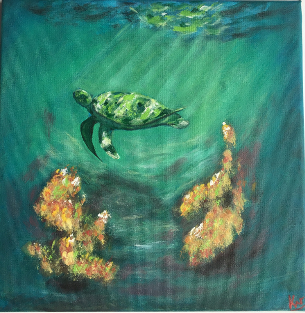 Original Watercolor Seascape Painting Underwater World Reefs Turtle Holiday Gift For Mom Birthday Baby Room Decor