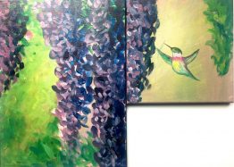 wisteria and hummingbird spring Painting