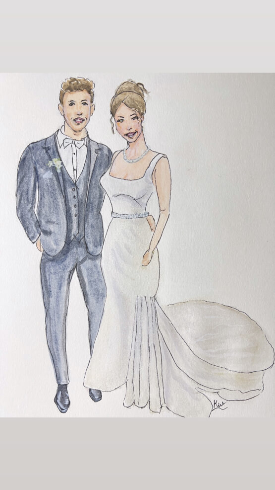 Live wedding painting Chicago watercolor portrait at Salvatore's
