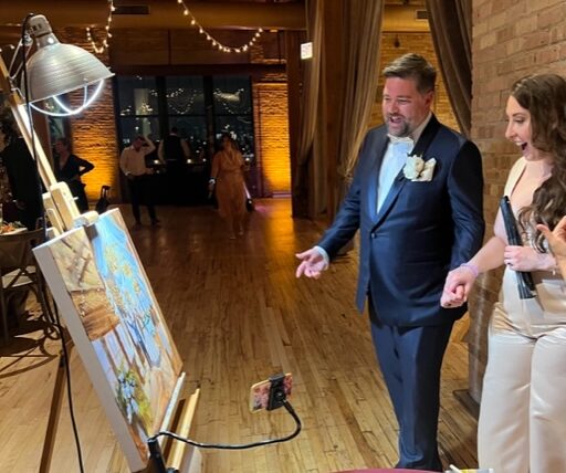 Happy Couple's reaction to Live Wedding Painting Chicago