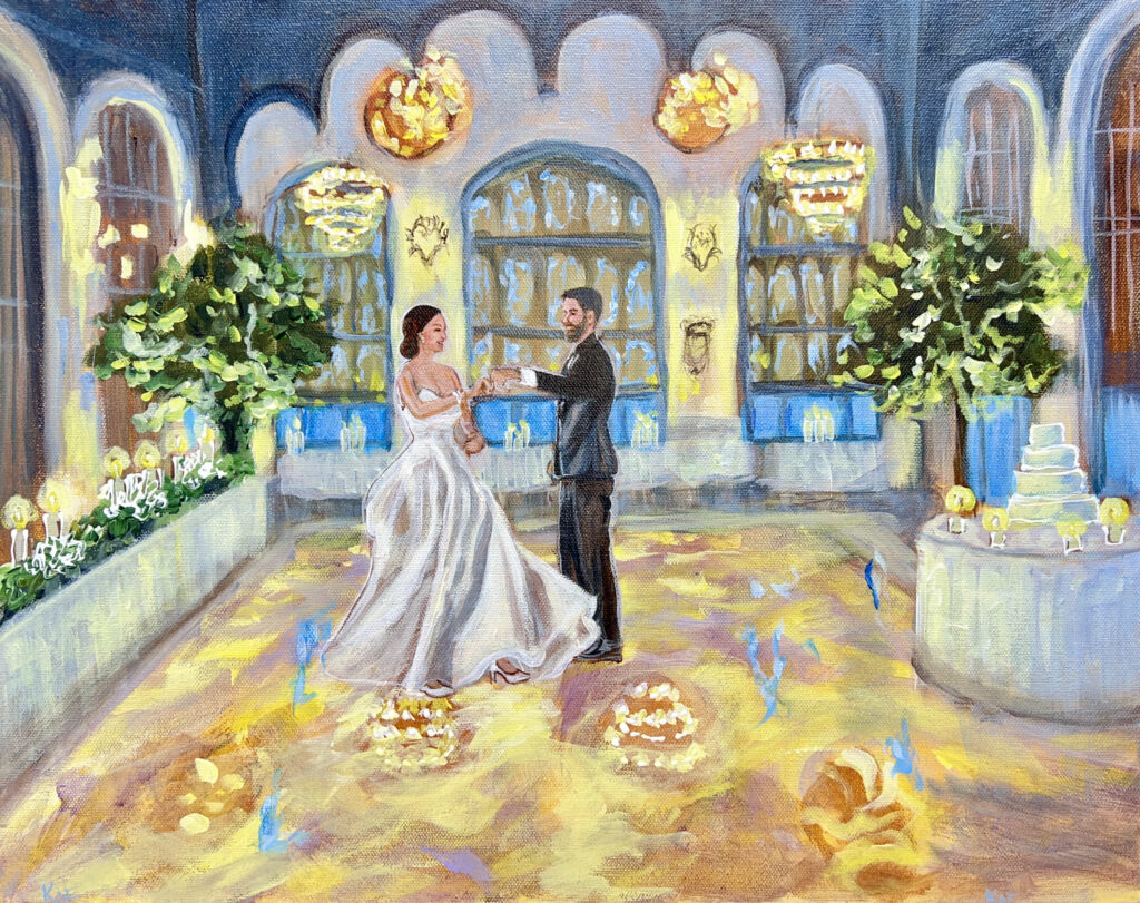 Live wedding painting of first dance at University Club of Chicago