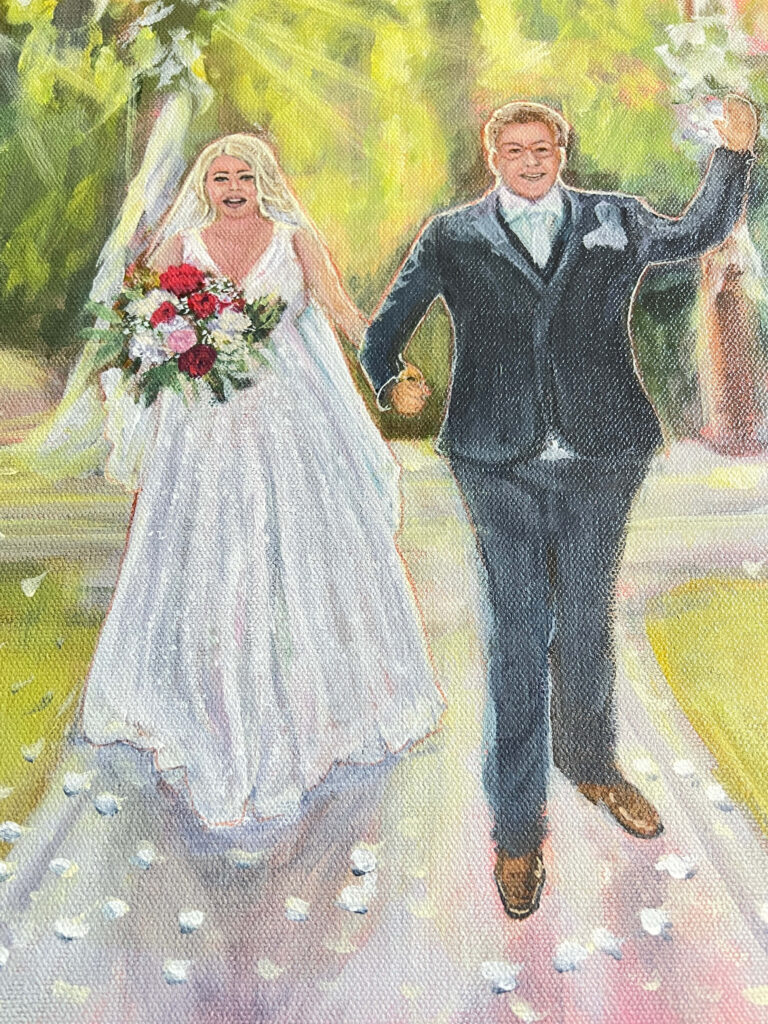 Close up painting of the newly wed couple