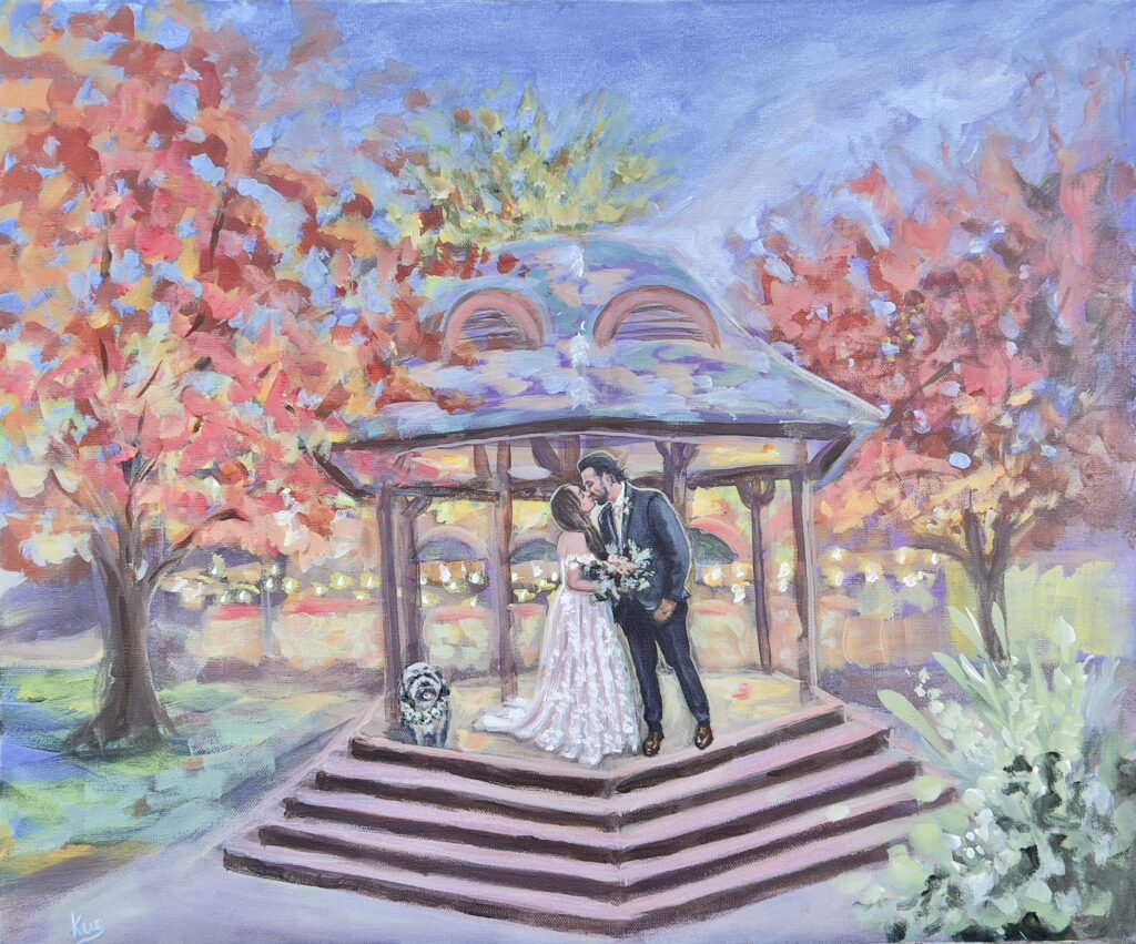 Live wedding gazebo painting in Fall